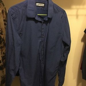 Express Blue Dotted Slim Fit Button Down Shirt